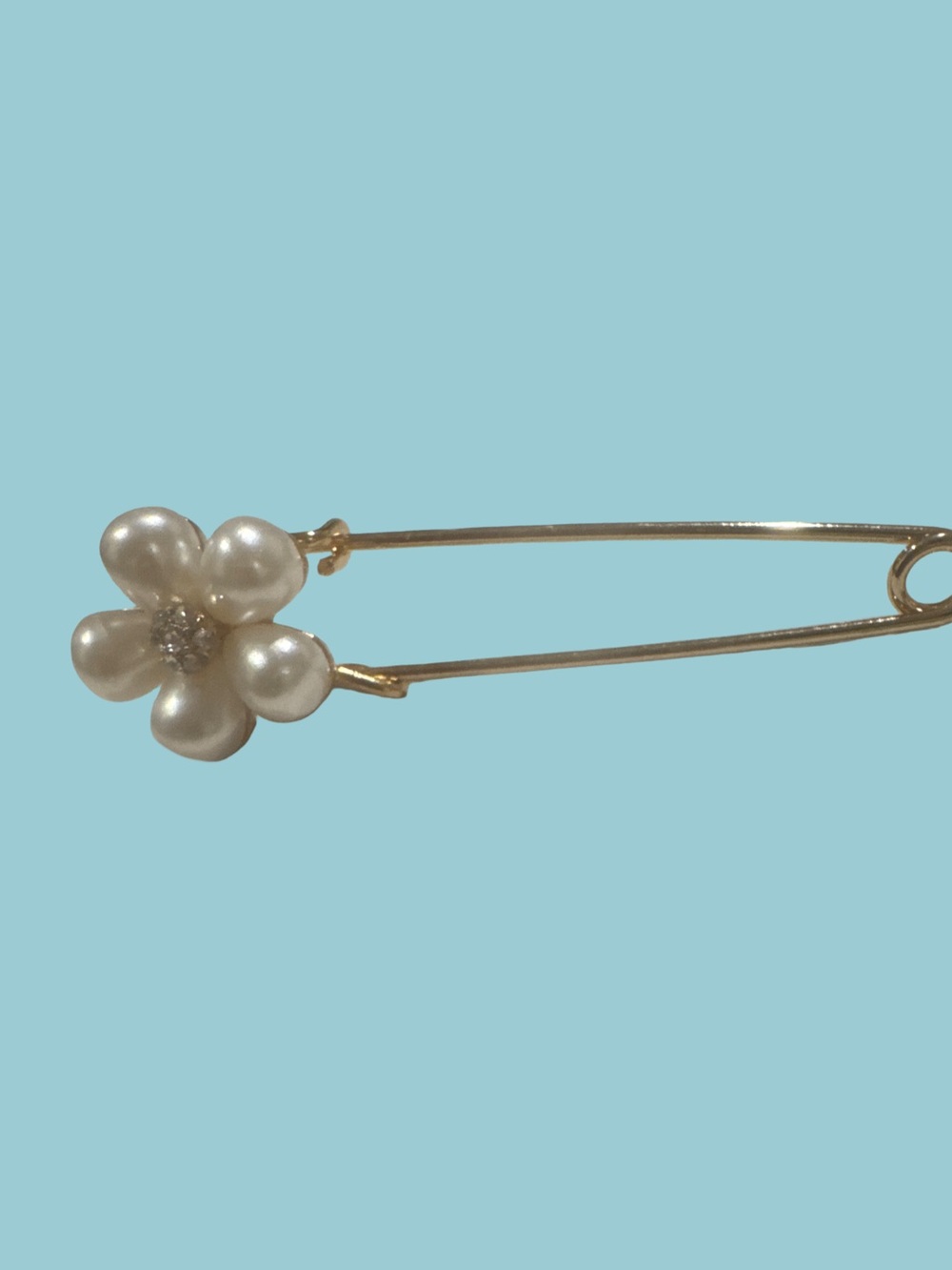 Pearl Flower Safety Pin Brooch - White Pearl Accent